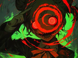 Preview wallpaper girl, circles, fangs, scary, anime, art