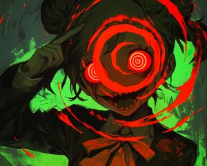 Preview wallpaper girl, circles, fangs, scary, anime, art