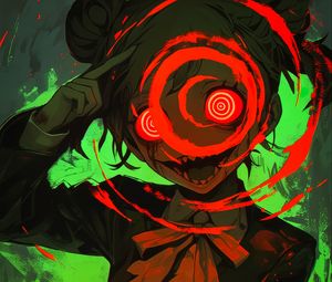 Preview wallpaper girl, circles, fangs, scary, anime, art