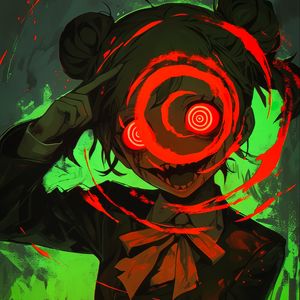 Preview wallpaper girl, circles, fangs, scary, anime, art