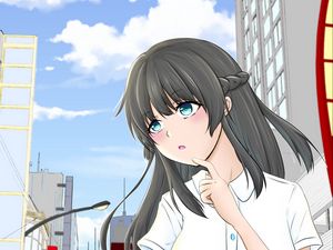 Preview wallpaper girl, city, buildings, anime, art