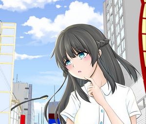 Preview wallpaper girl, city, buildings, anime, art