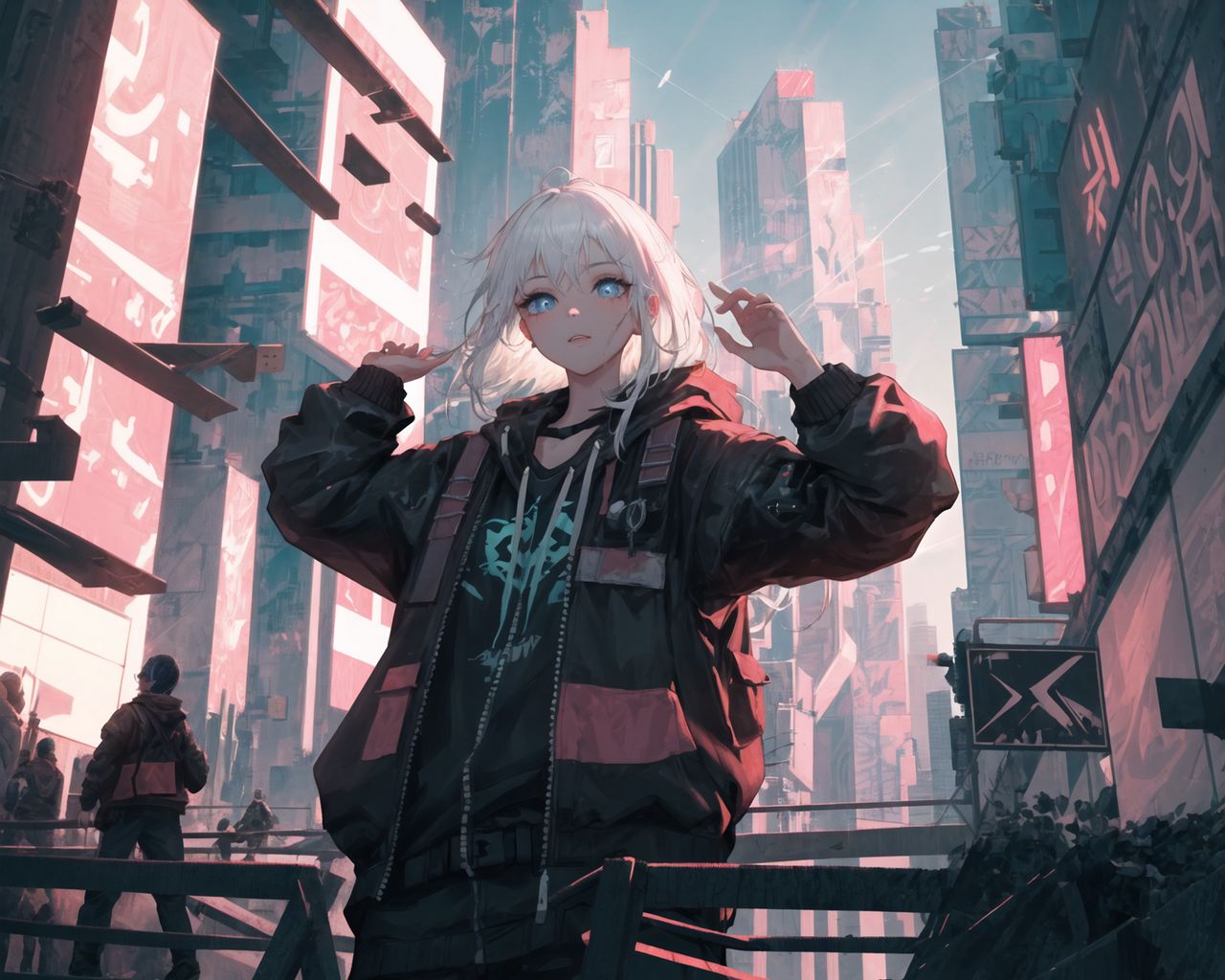 1280x1024 Wallpaper girl, city, street, style, anime
