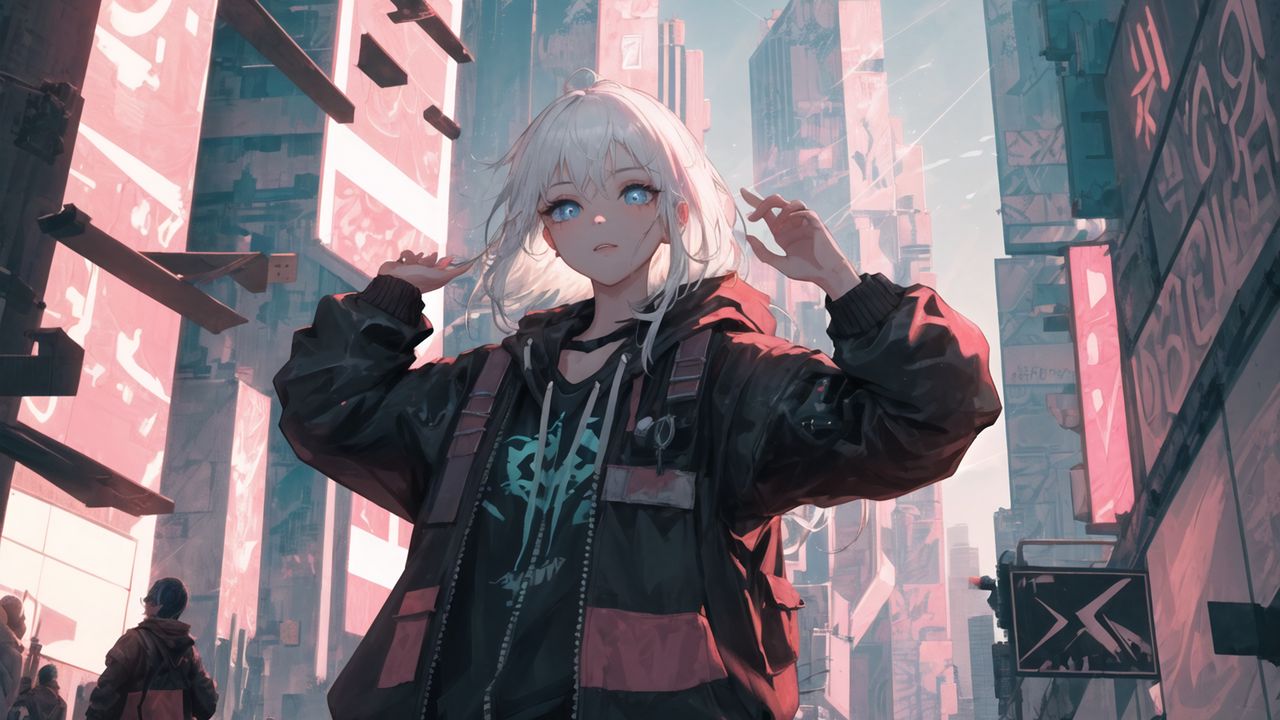 Wallpaper girl, city, street, style, anime