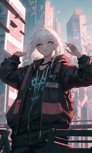 Preview wallpaper girl, city, street, style, anime