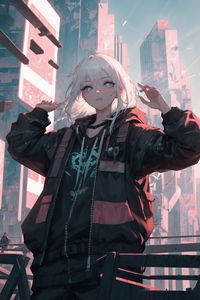 Preview wallpaper girl, city, street, style, anime