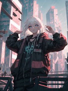 Preview wallpaper girl, city, street, style, anime