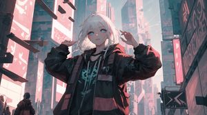 Preview wallpaper girl, city, street, style, anime