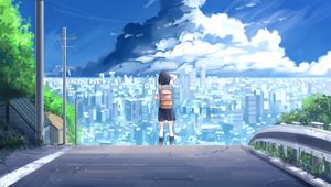 Preview wallpaper girl, city, tornado, anime, art