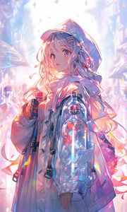 Preview wallpaper girl, cloak, bottles, anime, art