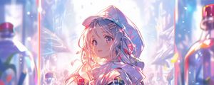 Preview wallpaper girl, cloak, bottles, anime, art