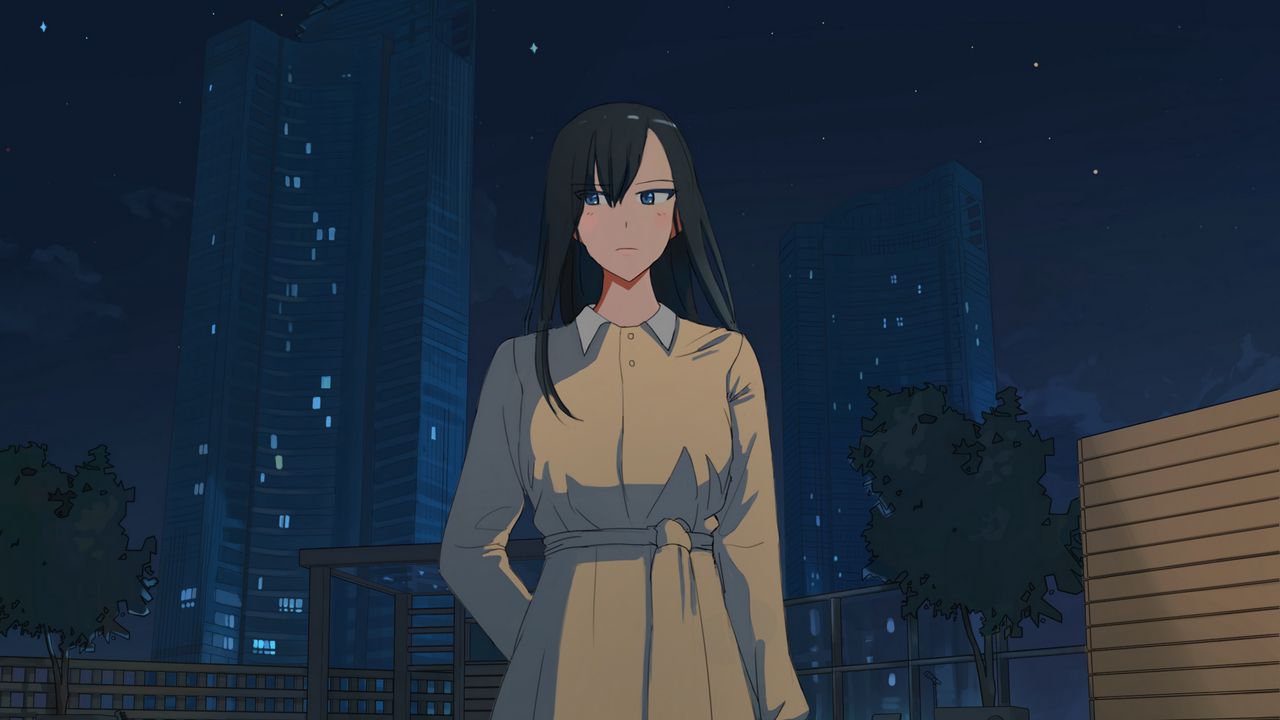 Wallpaper girl, cloak, glance, night, anime