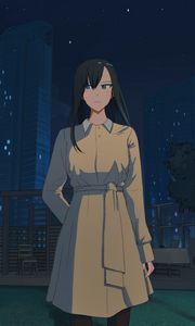 Preview wallpaper girl, cloak, glance, night, anime