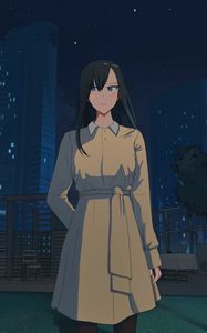 Preview wallpaper girl, cloak, glance, night, anime