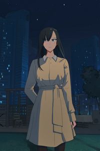 Preview wallpaper girl, cloak, glance, night, anime