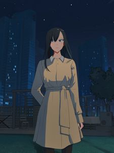 Preview wallpaper girl, cloak, glance, night, anime