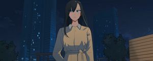 Preview wallpaper girl, cloak, glance, night, anime