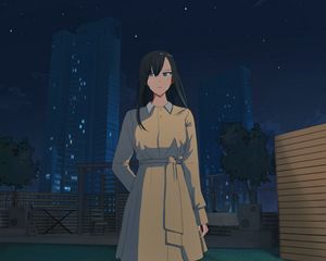 Preview wallpaper girl, cloak, glance, night, anime