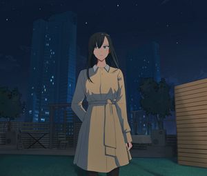 Preview wallpaper girl, cloak, glance, night, anime
