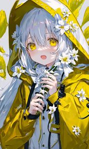 Preview wallpaper girl, cloak, hood, flowers, anime, art