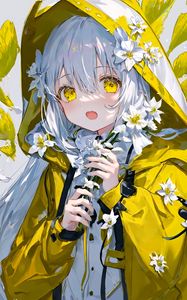 Preview wallpaper girl, cloak, hood, flowers, anime, art