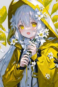 Preview wallpaper girl, cloak, hood, flowers, anime, art