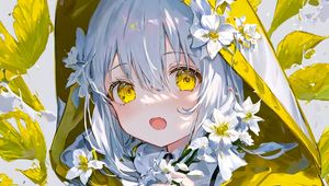 Preview wallpaper girl, cloak, hood, flowers, anime, art