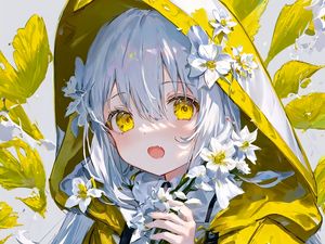 Preview wallpaper girl, cloak, hood, flowers, anime, art