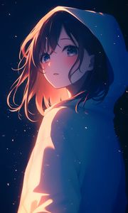 Preview wallpaper girl, cloak, hood, stars, anime, art