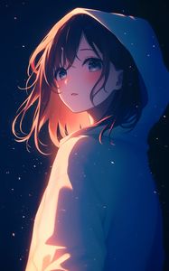 Preview wallpaper girl, cloak, hood, stars, anime, art