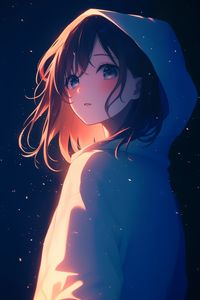 Preview wallpaper girl, cloak, hood, stars, anime, art