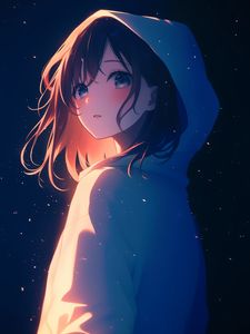 Preview wallpaper girl, cloak, hood, stars, anime, art