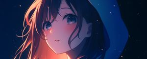 Preview wallpaper girl, cloak, hood, stars, anime, art