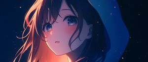 Preview wallpaper girl, cloak, hood, stars, anime, art