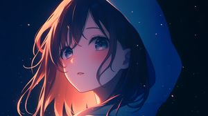 Preview wallpaper girl, cloak, hood, stars, anime, art