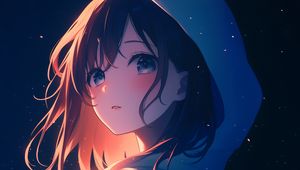 Preview wallpaper girl, cloak, hood, stars, anime, art