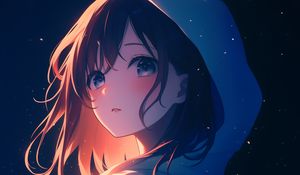 Preview wallpaper girl, cloak, hood, stars, anime, art