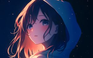 Preview wallpaper girl, cloak, hood, stars, anime, art