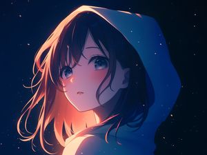 Preview wallpaper girl, cloak, hood, stars, anime, art