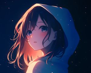 Preview wallpaper girl, cloak, hood, stars, anime, art