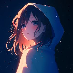 Preview wallpaper girl, cloak, hood, stars, anime, art