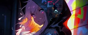 Preview wallpaper girl, cloak, hood, graffiti, art, anime