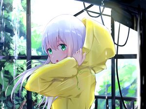 Preview wallpaper girl, cloak, hood, anime, art