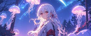 Preview wallpaper girl, cloak, jellyfish, anime, glow