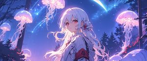 Preview wallpaper girl, cloak, jellyfish, anime, glow