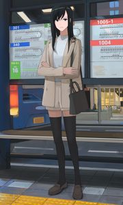 Preview wallpaper girl, cloak, platform, anime