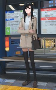 Preview wallpaper girl, cloak, platform, anime