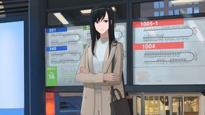 Preview wallpaper girl, cloak, platform, anime