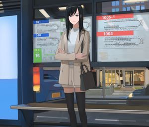 Preview wallpaper girl, cloak, platform, anime