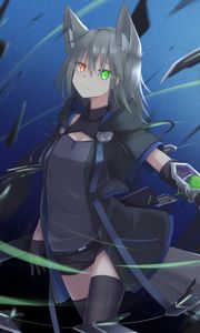 Preview wallpaper girl, cloak, shards, heterochromia, anime